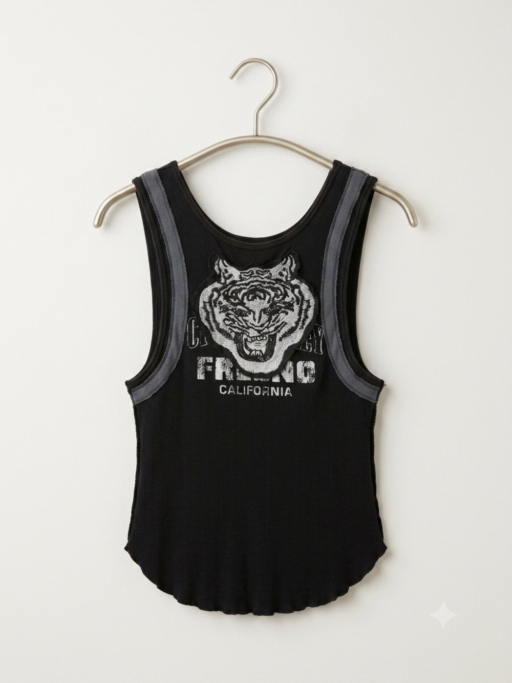 ​✏️ We The Free People Fresno California Tiger Patch Ribbed Tank Top Black